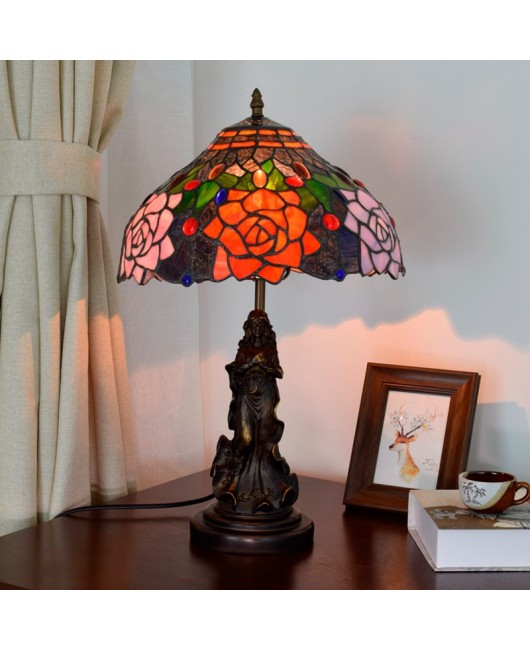 American retro countryside rose, dining room, bedroom bedside table, lamp, bar, Euro Tiffany decorative glass