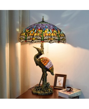 Europa Tiffany Male Crane Vintage Bar Desk Lamp Colored Glass Living Room Restaurant Hotel Art Dragonfly Lamp