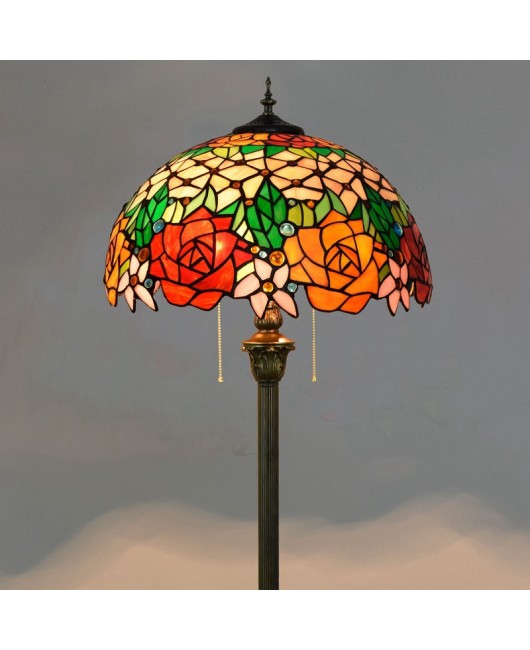 European Tiffany Glass Lamp American Colored Glass Handmade Welding Lamp Rural Style Rose Floor Light