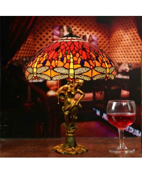 45CM Eu Cong Tiffany Vintage Red Joyful Dragonfly Art Colored Glass Guest Dining Room Bedroom Desk Lamp Gift