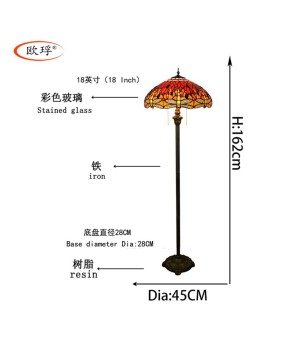 45CM Retro Red Joyful Eu Wan Tiffany Art Dragonfly Home Gift Lamp Hotel Living Room Floor Lamp