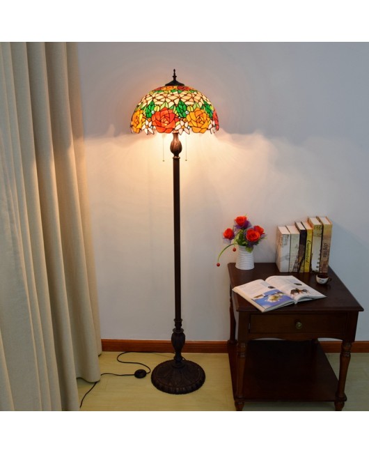40CM European Tiffany Restaurant Floor Lamp Bar American Countryside Rose Decorative Glass Lamp