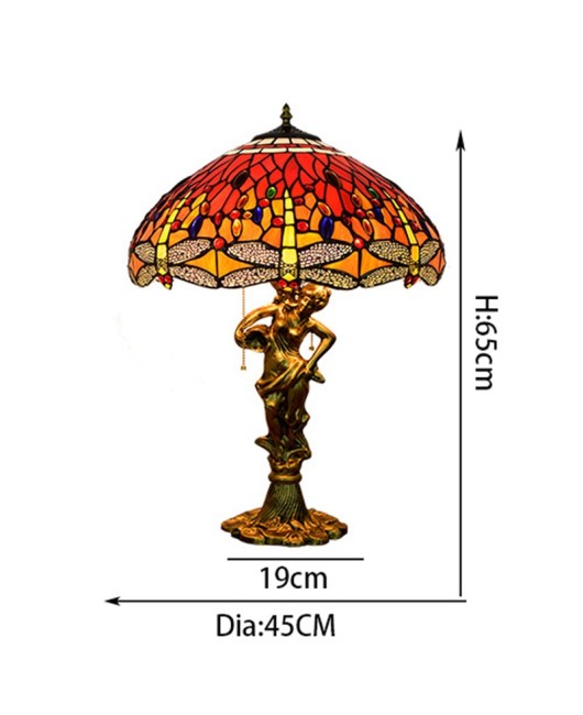 45CM Eu Cong Tiffany Vintage Red Joyful Dragonfly Art Colored Glass Guest Dining Room Bedroom Desk Lamp Gift