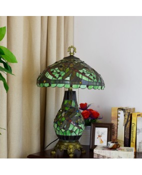 American style countryside, European style, Tiffany colored glass living room, dining room, bedroom decoration, green dragonfly mother and child desk lamp