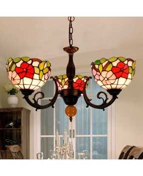 Europa Tiffany Countryside Creative Colored Glass Living Room Dining Room Bedroom Bar Red Joyful 3-Head Pendant Lamp