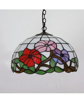 American style countryside European style Tiffany colored glass art restaurant pendant light, morning glory red festive glass lamp
