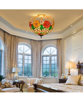 40CM Euro Tiffany Colorful Rose Colored Glass Restaurant Bedroom Corridor Bathroom Glass Ceiling Light