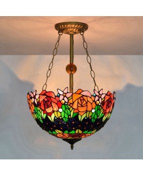 Europa Tiffany Countryside Colored Glass Living Room Restaurant Retro Bar Rose Pendant 40CM Lamp