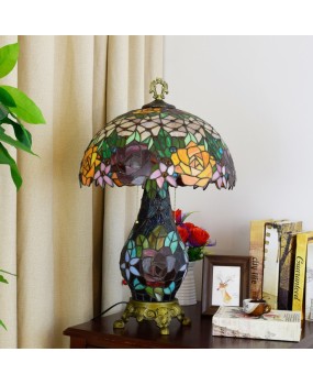 American rose countryside retro mother and child desk lamp, living room dining room bedroom, European Tiffany handmade glass lighting fixture