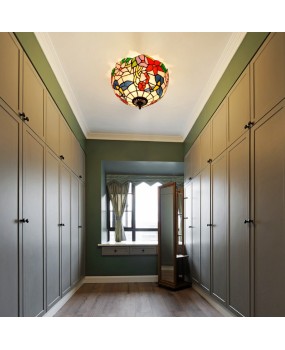 30CM European Tiffany Countryside Bird Art Colored Glass Restaurant Corridor Bathroom Glass Ceiling Light