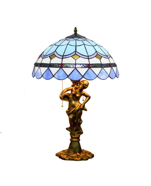 40CM Euro Tiffany Blue Mediterranean Colored Glass Living Room Dining Room Bedroom Bedhead Beauty Alloy Desk Lamp