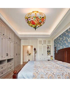40CM Euro Tiffany Vintage Grape Flower Colored Glass Restaurant Bedroom Corridor Glass Half Ceiling Light