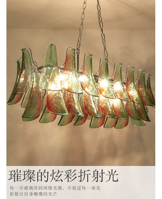 French Murano Restaurant Designer's Mura Restaurant Green Petals Handmade Glass Vintage Villa Pendant Light