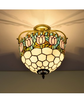 30CM Europa Tiffany Tulip Colored Glass Dining Room Bedroom Corridor Glass Half Hanging Ceiling Light
