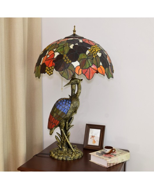 Europa Tiffany Vintage Colored Glass Guest Restaurant Hotel Decoration Large Desk Lamp Celebrating Grape Crane Art Lamp