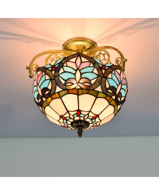 30CM Europa Tiffany Retro Mediterranean Love Colored Glass Restaurant Bedroom Corridor Glass Ceiling Light