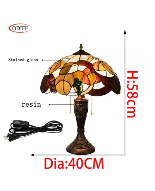 40CM Euro Tiffany Colored Glass Living Room Dining Room Bedroom Bedhead Desk Lamp American Grape Art Lamp
