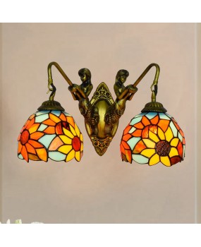 Europa Tiffany Corridor Double Headed Wall Lamp American Creative Colored Glass Living Room Dining Room Sunflower Glass Lamp