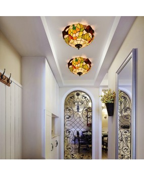40CM European style Tiffany American countryside grape colored glass restaurant bedroom hallway bathroom glass ceiling light