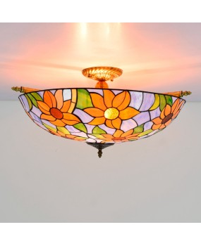 65CM Europa Tiffany Creative Mediterranean Sun Colored Glass Small Restaurant Bar Bedroom Semi Ceiling Light