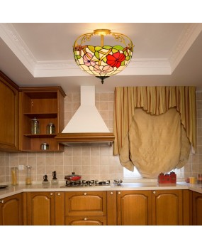 40CM European style Tiffany retro morning glory colored glass restaurant hallway bathroom glass ceiling light