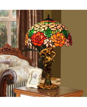 40CM Europa Tiffany Colorful Rose Glass Living Room Dining Room Bedroom Desk Lamp Beauty Base Hotel