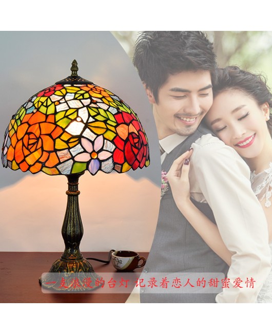 Europa Tiffany Country Rose Bar Hotel Bedroom Bedhead Desk Lamp American Europa Art Glass Lighting