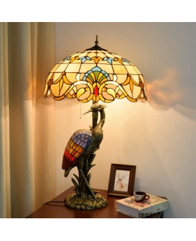 Europa Tiffany Vintage Baroque Colored Glass Living Room Dining Room Hotel Decoration Large Desk Lamp Crane Art