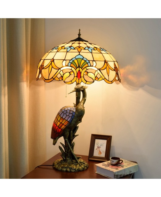 Europa Tiffany Vintage Baroque Colored Glass Living Room Dining Room Hotel Decoration Large Desk Lamp Crane Art