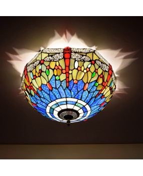 40CM Euro Tiffany Vintage Mediterranean Dragonfly Restaurant Bedroom Corridor Bathroom Glass Ceiling Light