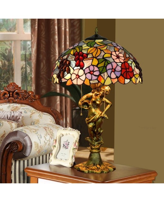 40CM European style Tiffany Art Grape Flower Living Room Lamp with European Decorative Colored Glass Vintage Countryside Lighting