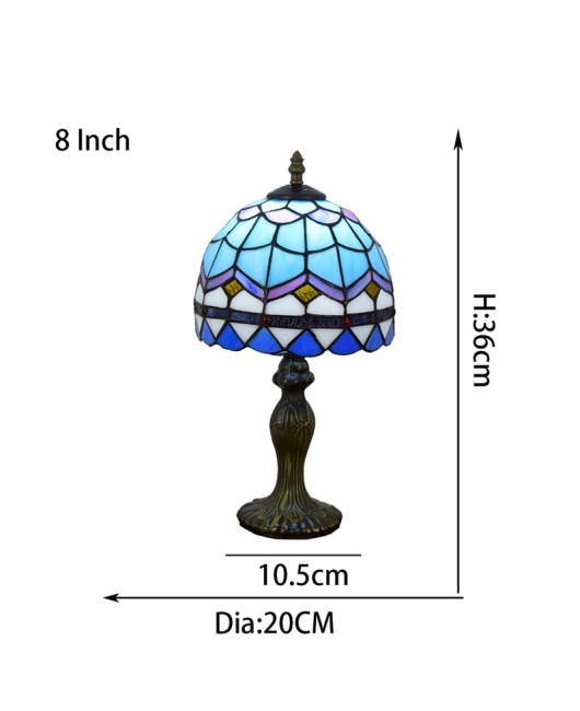 Minimalist European Blue Mediterranean Tiffany Colored Glass Bedhead Desk Lamp 20CM Small Light Fixture