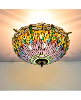 55CM European Tiffany Green Colored Glass Guest Restaurant Bar Bedroom Art Ceiling Light Dragonfly Glass Light