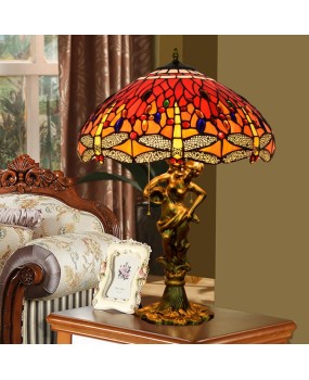 45CM Eu Cong Tiffany Vintage Red Joyful Dragonfly Art Colored Glass Guest Dining Room Bedroom Desk Lamp Gift