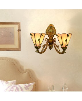 Europa Tiffany Corridor Double Headed Wall Lamp American Creative Colored Glass Living Room Dining Room Warm Leaf Glass Lamp