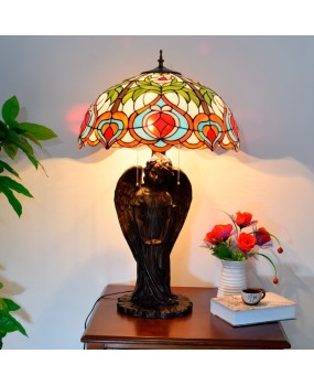 American rustic retro European Tiffany colored glass art decoration dining room bedroom large angel desk lamp