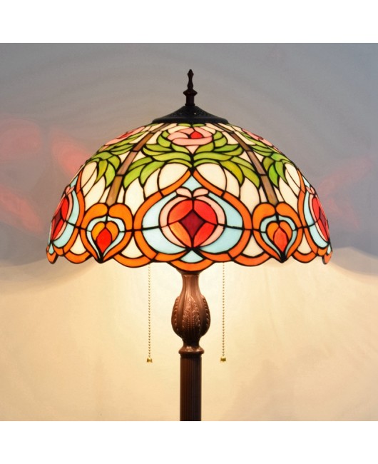 40CM European Tiffany Living Room Dining Room Floor Lamp American Countryside Decoration Colored Glass Peach Lamp