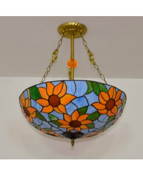 50cm American countryside sunflower creative Mediterranean bar light, European Tiffany colored glass restaurant pendant light