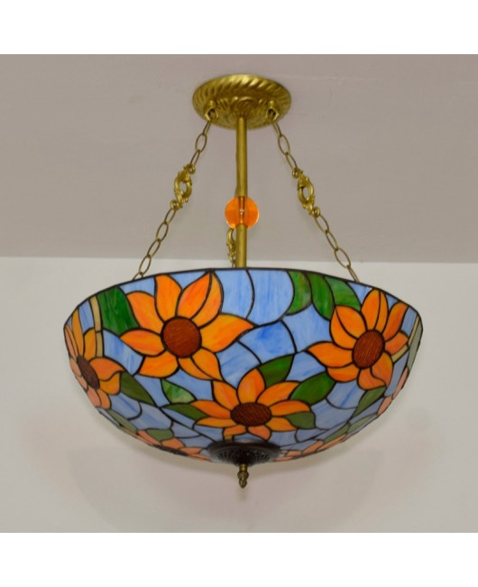 50cm American countryside sunflower creative Mediterranean bar light, European Tiffany colored glass restaurant pendant light
