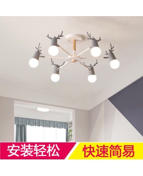 Children's room light, simple and modern Nordic lighting fixtures, solid wood for study, creative dining room, living room light, deer horn ceiling, bedroom light