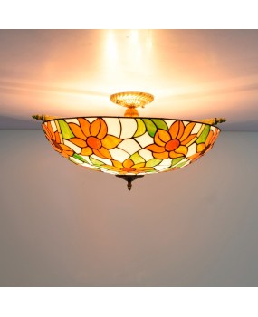 65CM Italian Sunflower Europa Tiffany Colored Glass Small Living Room Restaurant Bar Bedroom Art Semi Ceiling Light