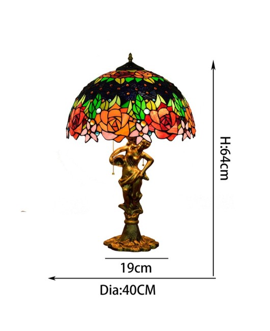40CM Europa Tiffany Black Rose Art Colored Glass Hotel Bar Living Room Dining Room Bedroom Desk Lamp