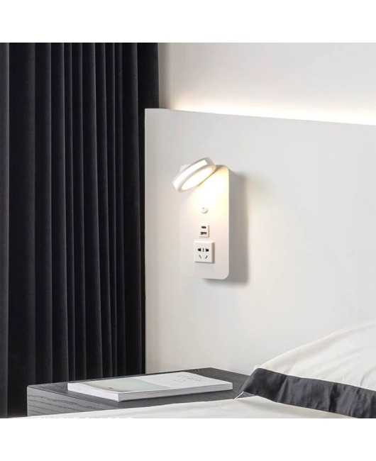 Cross border creative multifunctional wall lamp, bedside lamp, eye protection with switch, USB socket, Type C wall lamp, hotel wall lamp