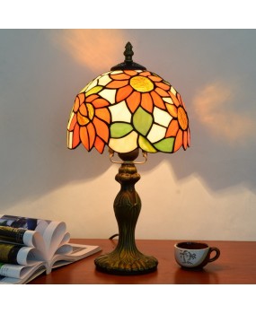 European style creative decoration, Tiffany colored glass living room, dining room, bedroom bedside lamp, sunflower 20CM