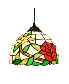 20CM Europa Tiffany Colored Glass Living Room Dining Room Bar Terrace Art Double Color Rose Pendant Light