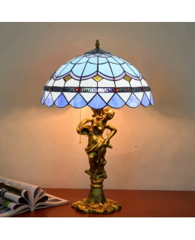 40CM Euro Tiffany Blue Mediterranean Colored Glass Living Room Dining Room Bedroom Bedhead Beauty Alloy Desk Lamp