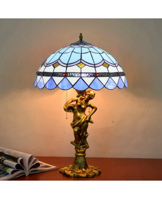 40CM Euro Tiffany Blue Mediterranean Colored Glass Living Room Dining Room Bedroom Bedhead Beauty Alloy Desk Lamp