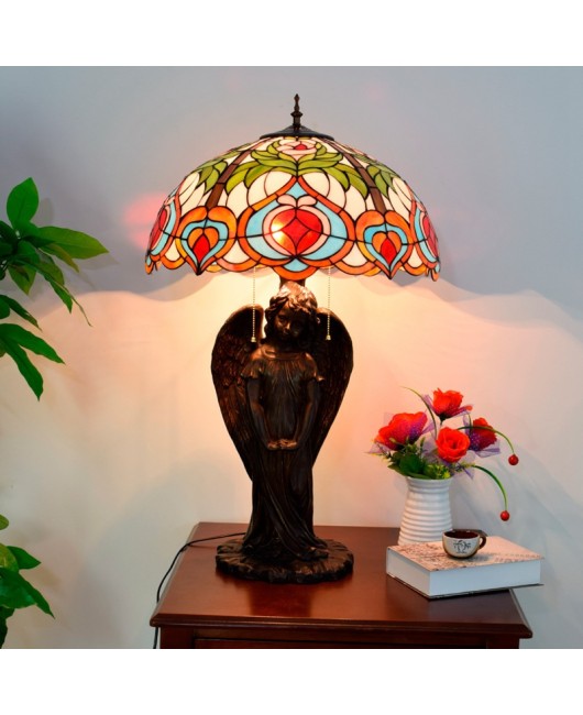 American rustic retro European Tiffany colored glass art decoration dining room bedroom large angel desk lamp