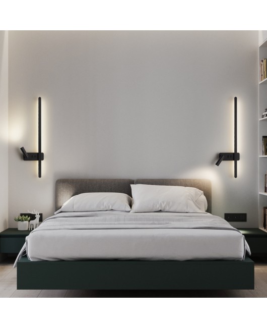 Modern minimalist wall lamp, long strip rotatable with switch, living room TV background wall spotlight, one line reading bedside lamp