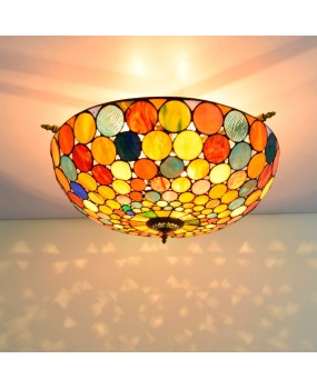 65CM Oucong Tiffany Colored Glass Small Living Room Dining Room Bar Bedroom Art Glass Light Semi Ceiling Light